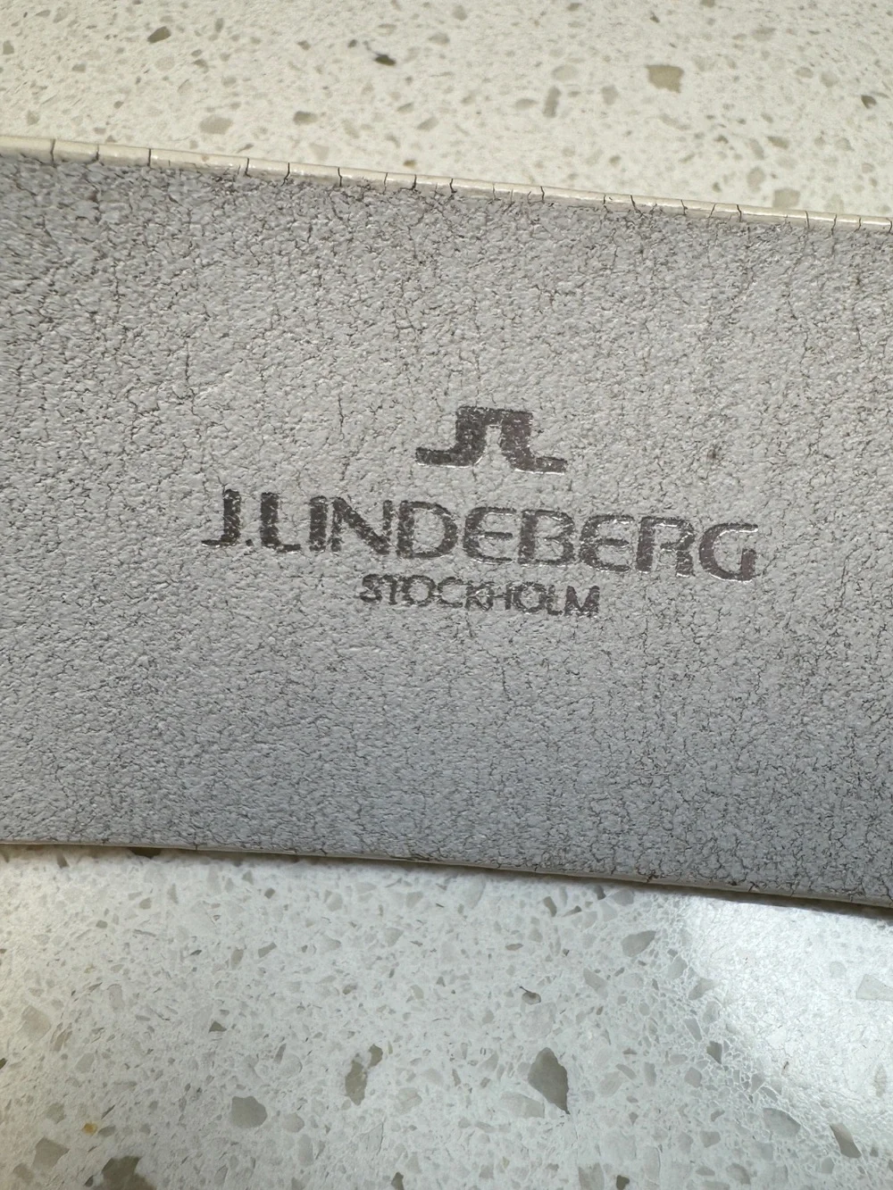 Vintage J Lindeberg Wide White Leather Golf Belt Oversized Logo Buckle Sweden 34